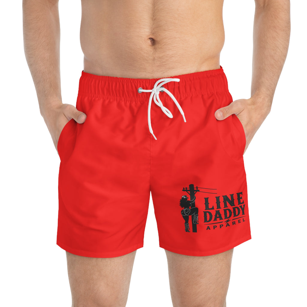 Line Daddy Apparel Swim Trunks — Red